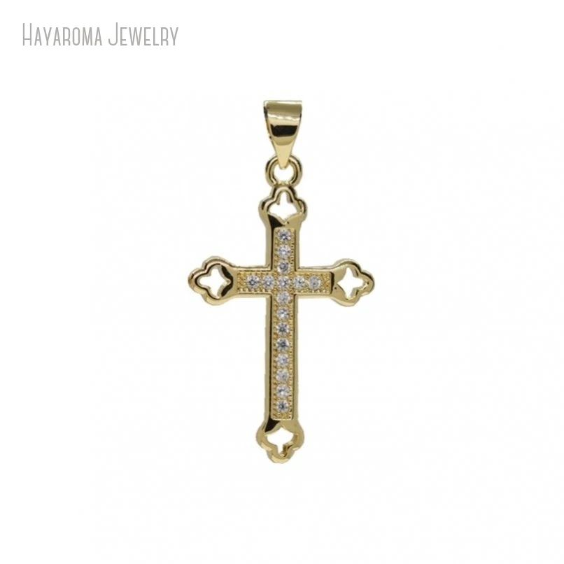 

2Pcs Metal Clear Cubic Zirconia Wholesale Gold Color Cross Crisscross Jesus Christian Jewelry Pendant PM48956