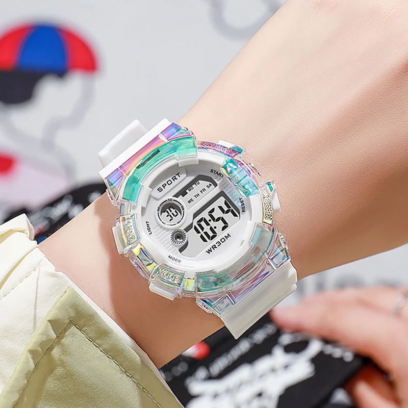 Modne zegarki dla dzieci Cyfrowy zegarek LED dla dzieci Chłopcy i dziewczęta Zegar sportowy Alarm Luminous Studenci Elektroniczny zegarek na rękę Prezenty