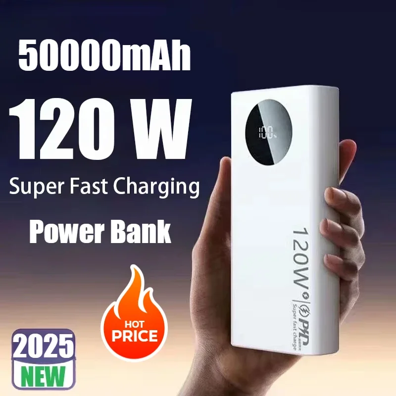 

120W 50000mAh Portable Power Bank Large Capacity Fast Charging External Battery Charger Cases for iPhone Samsung Xiaomi Type-C