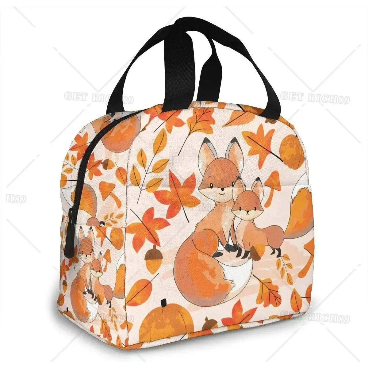 Autumn Cute Fox Lunch Bag Insulated Lunch Box Cooler Tote For Picnic Camping Work Travel