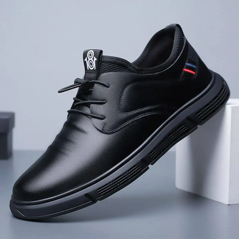 Men's Casual Work Shoes Waterproof Anti-slip Kitchen Special Wear Resistant Black Leather Shoes for Office And Leisure