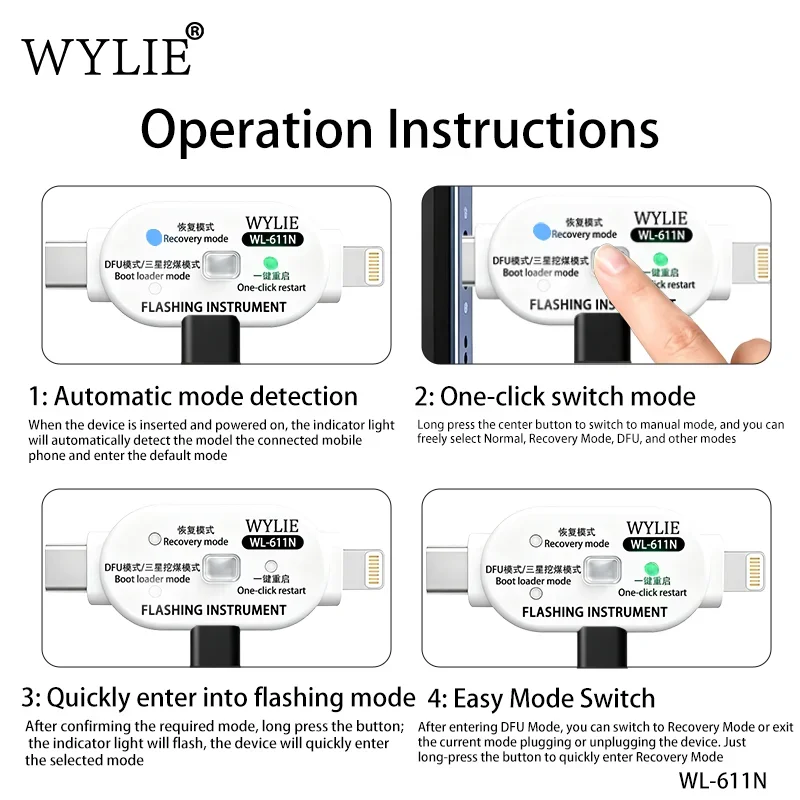 WYLIE WL-611N Engineering Box Support One Click DFU Data One-click Restart Recovery Mode for Iphone Android Phone Repair Box