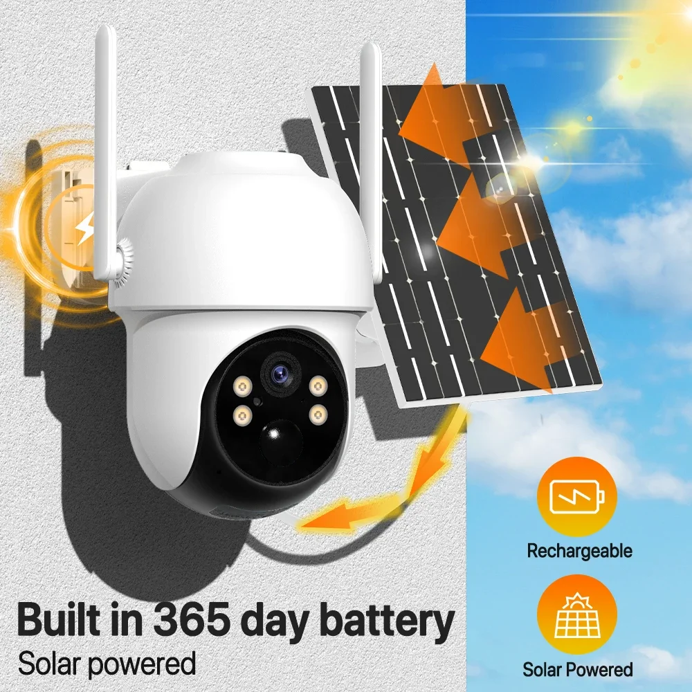 

4G SIM-карта, солнечная IP-камера, уличная встроенная батарея, 4-мегапиксельная HD Wi-Fi PTZ-камера, PIR, сигнализация человека, видеонаблюдение, водонепроницаемая iCSee