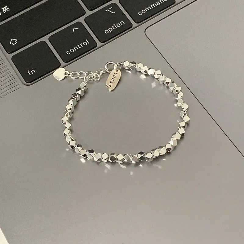 High Quality 925 Sterling Silver Polyhedral Beaded Lucky Bracelet for Women Minimalist Jewelry Accessories Colorfast No Allergic