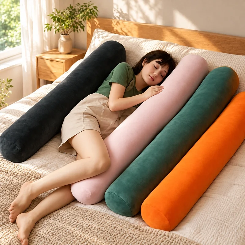 Extra-Long Bolster Pillow for Pregnant Side Sleepers, Multi-Purpose Support Cushion Ideal for Bed Reading and Relaxation