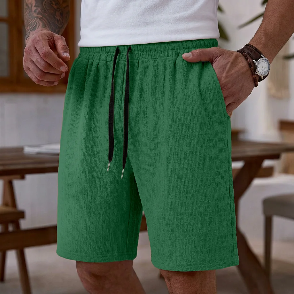 

Летние однотонные шорты на резинке, мужские пляжные шорты для пляжа и дома, простые и стильные повседневные шорты.