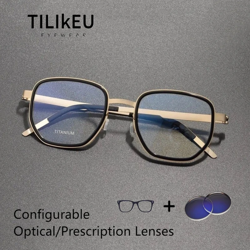 

Denmark Minimalist Designer Screwless Eyewear Men Large Frame Vintage Polygon Pure Titanium Glasses Frames Myopia Optical Lens
