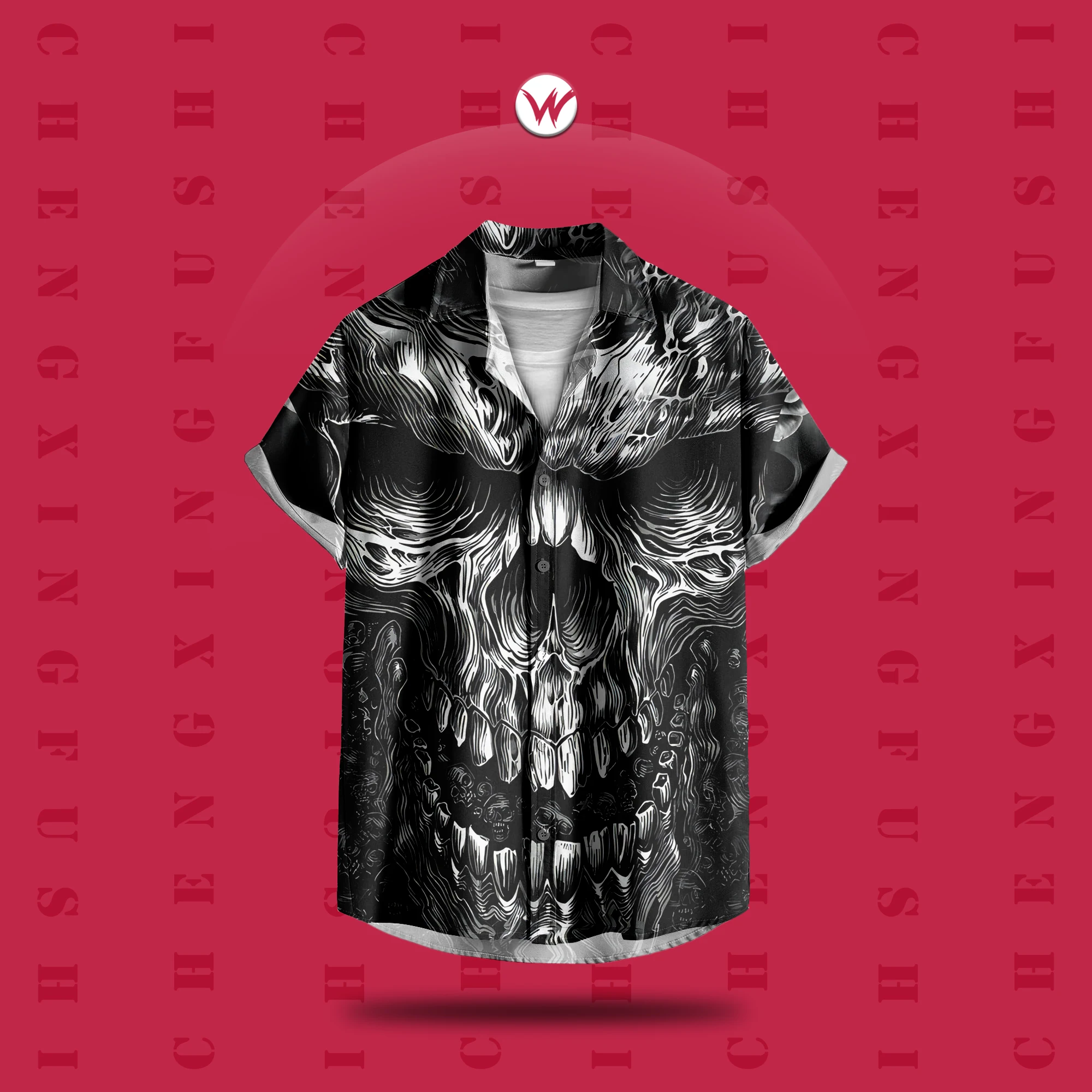 

New men's clothing: summer street casual men's shirt, fashionable Hawaiian 3D full-body terrifying skull print comfortable shirt