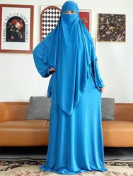 2 Stuks Set Jilbab Gebedskleding Vrouwen Ramadan Islamic Jilbeb Dubai Turkse Bescheiden Outfit Gelaagde Khimar Sjaal Hijab