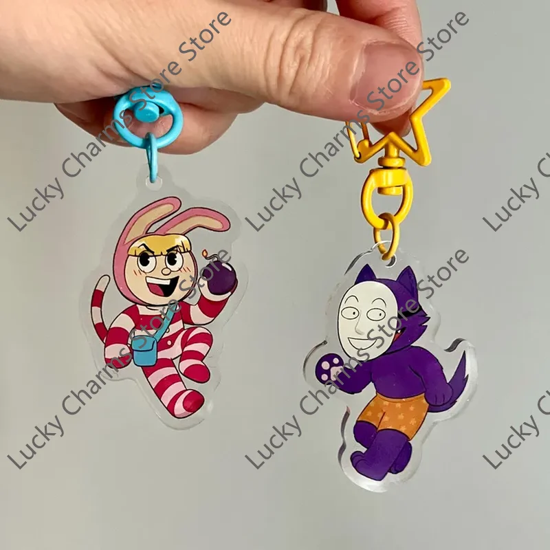 Cute Cartoon Monster Figure Acrylic Keychain, Star Shaped Metal Clasp Bag Pendant, Double Sided Print Backpack Key Ring, Teen Fa