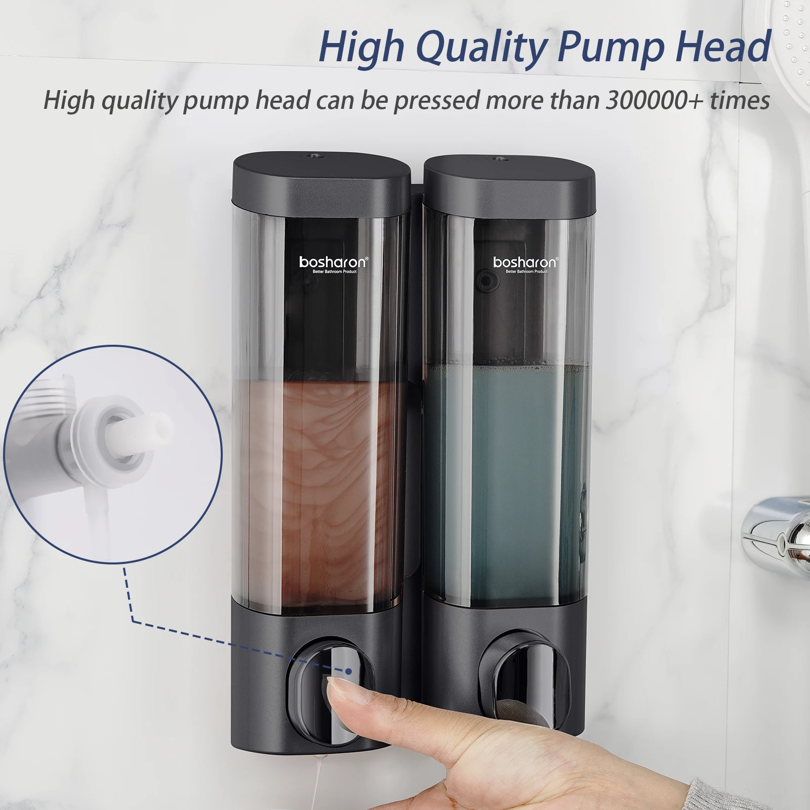 Plastic liquid soap dispenser shower gel pump double 300 ml*2 bathroom manual kitchen wall mount shampoo conditioner dispenser