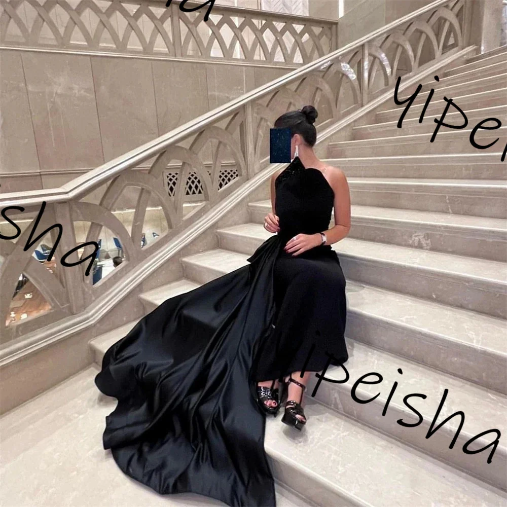 YIpeisha 2024 Fashion Prom Dresses Black Strapless Celebrity Draped Satin Occasion Luxury Evening Gown birthday dress