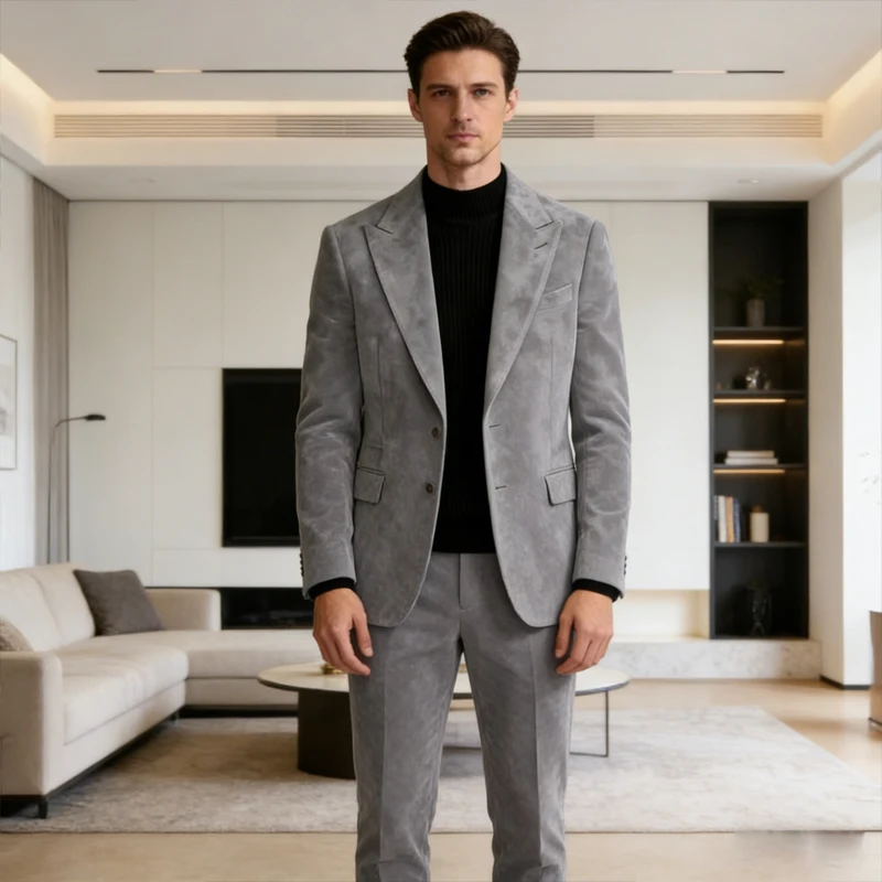 

Винтажный мужской замшевый смокинг-костюм Slim Fit из 2 предметов: пиджак с острыми лацканами и брюки, для вечеринок и деловых встреч