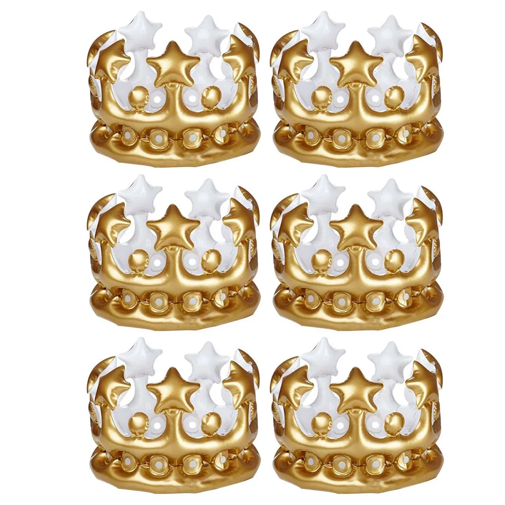 6Pcs Inflatable Crown Birthday Party Comfortable Multipurpose Photo Prop Cosplay Decorative Accessory