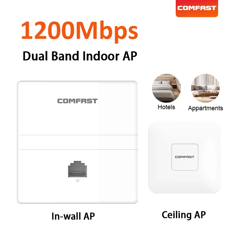 

Indoor Wireless Router Access Point 1200Mbps WiFi Ceiling AP/ In-wall AP 2.4G+5.8G Amplifier Repeater Extender For Hotel Home