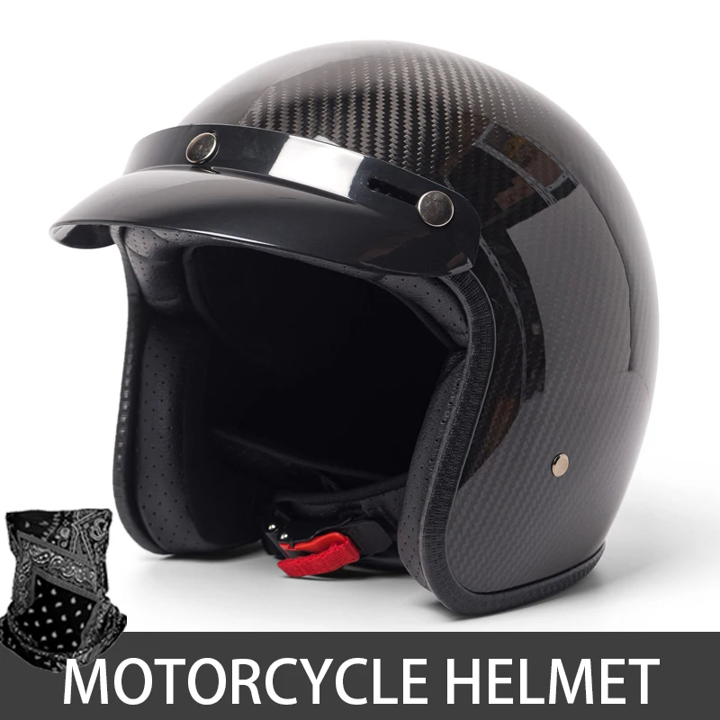 Forged Carbon Fiber 3/4 Open‑Face Helmet, Half‑Cover Retro Lightweight All‑Season Riding Helmet