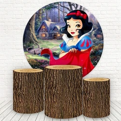 Snow White Happy Birthday Round Backdrops Cover Princess Background Wood theme Pedestal Cylinder Covers Decoration Supplies