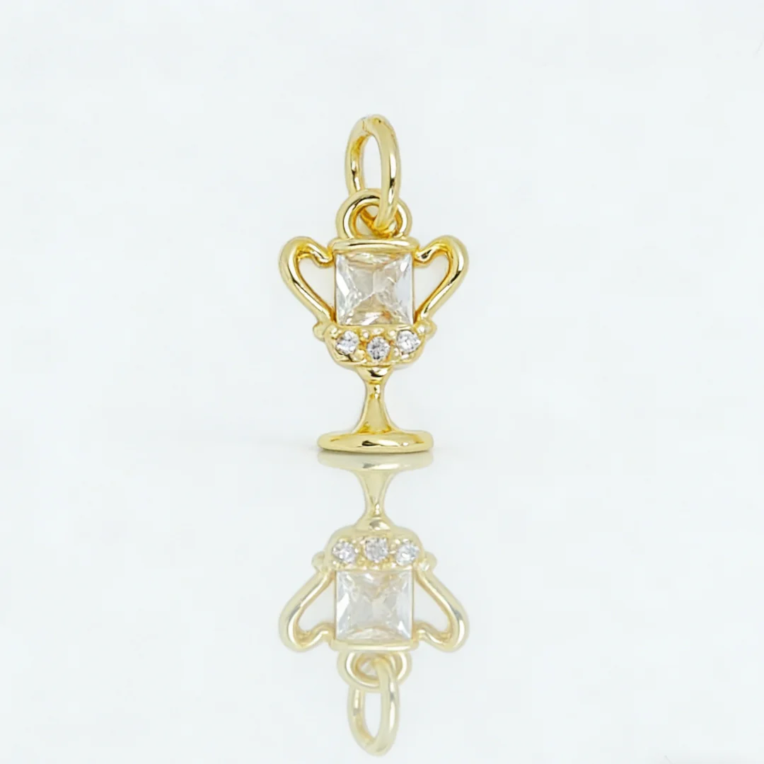 4Pcs Pendants Brass Zircon Trophy Wine Glass Tower Libra Diamond Charms DIY Jewelry Necklace Bracelet Making Accessories