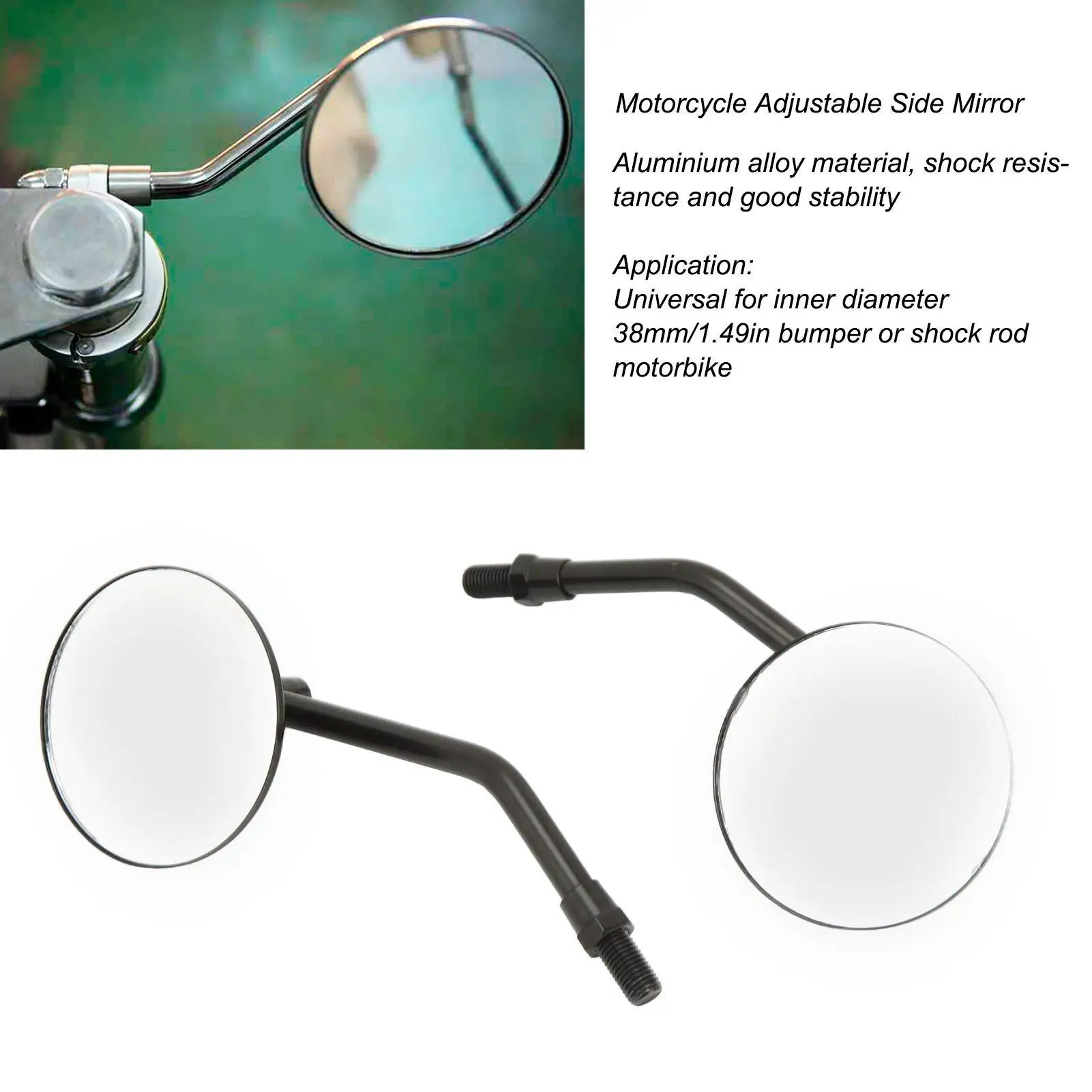 Motorcycle Handlebar Side Mirror Flexible Clear Vision Round Rear View Side Mirror for 38mm Bumper Motorbike