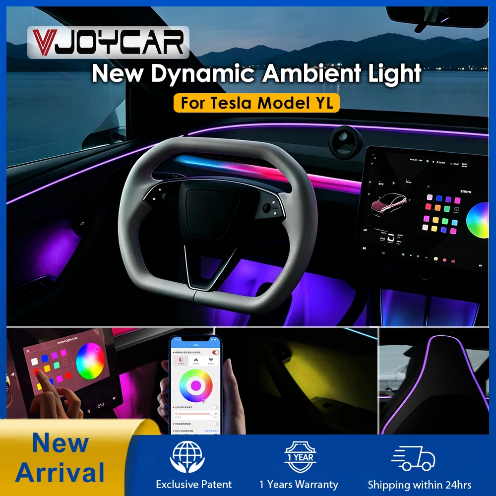Vjoycar Dynamic RGB Ambient Light Kit APP Control for Tesla Model YL 2026 Seat Back Footwell Air Outlet Atmosphere LED Light