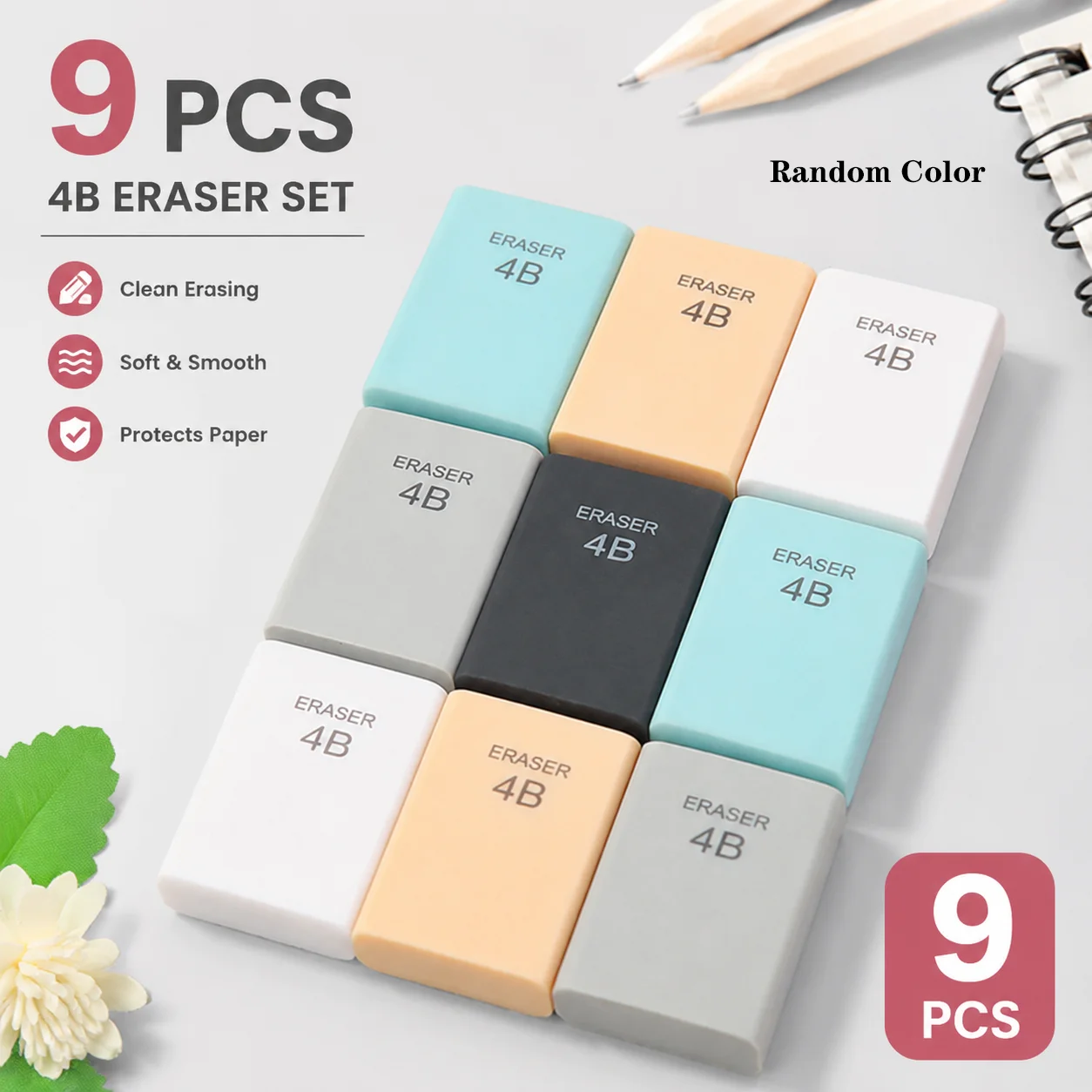 4/5/9pcs 4B Sketch Erasers, Pencil Eraser Set for Drawing, Writing, Art Supplies, School, Office & Back to School