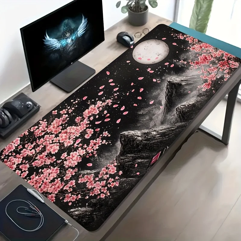 

Коврик для стола Moonlit Cherry Blossom, большой игровой коврик для мыши, нескользящий резиновый коврик для офисного стола увеличенного размера