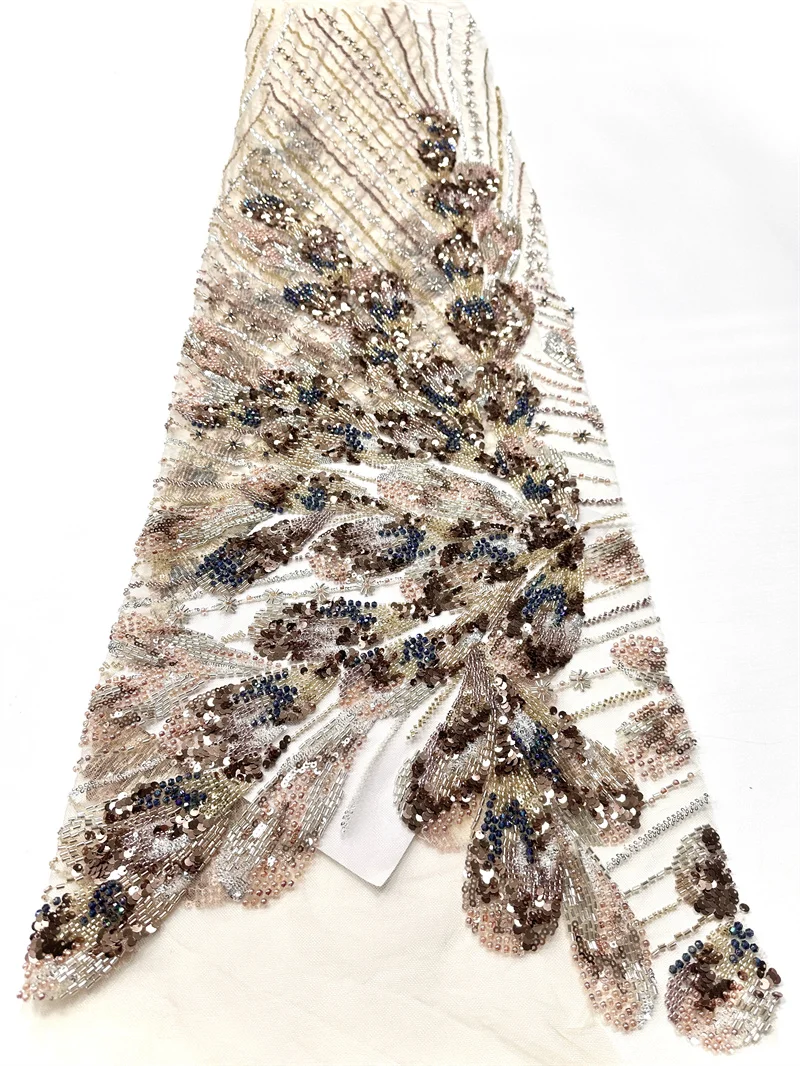 5Yards Beaded Lace Fabric French Tulle Embroidery Lace High Quality African Sequins Beads Fabric For Women Wedding Dresses