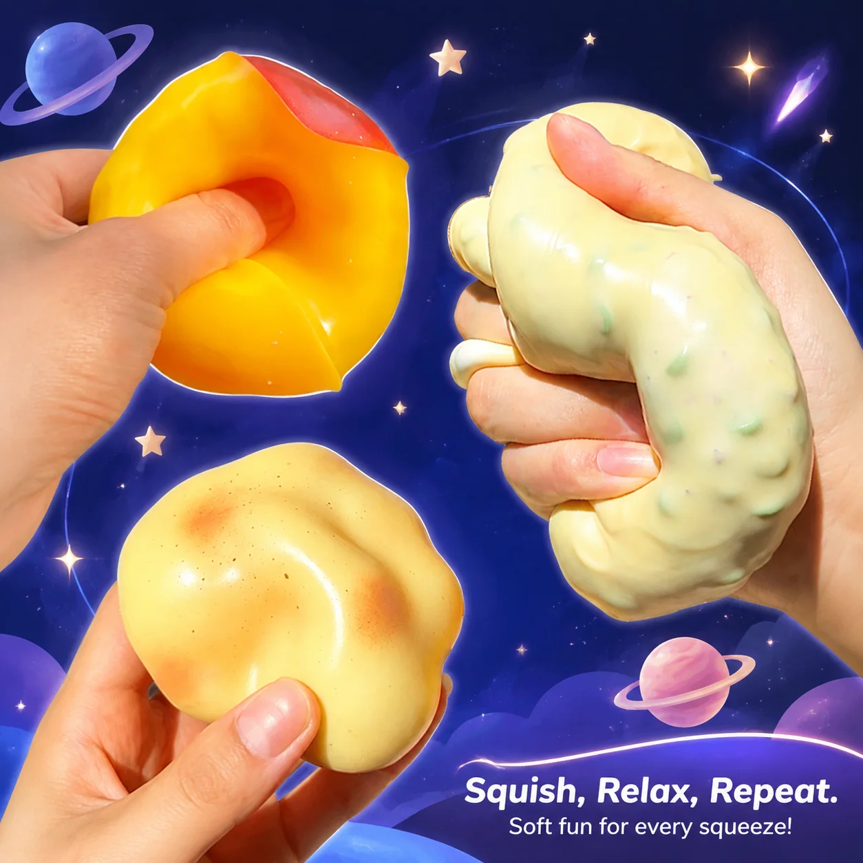 Squishy Stress Ball Fidget Toy ASMR Sensory Crunchy Caramel Pudding Crispy Peanuts Potatoes Novelty Stress Relief Toys Gift