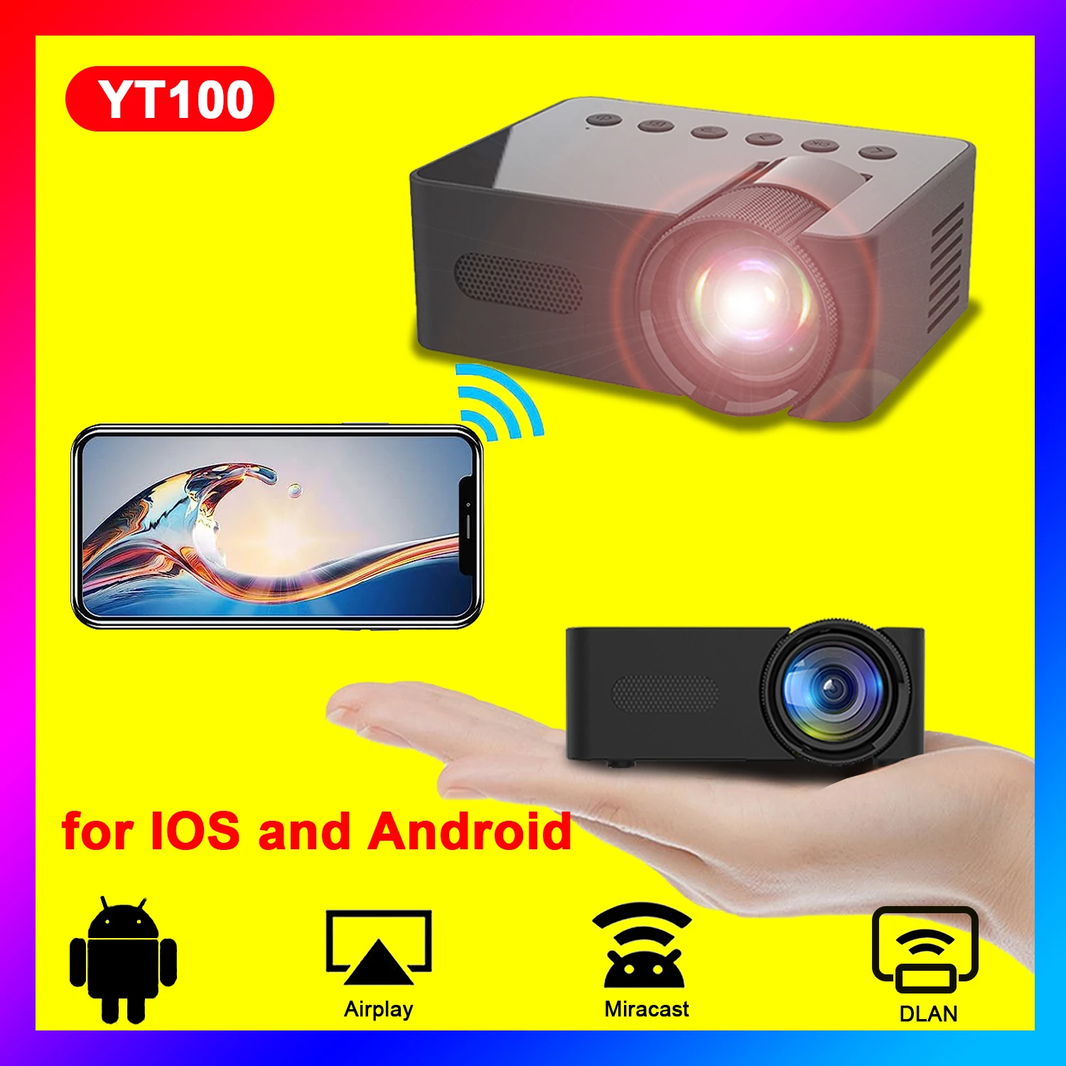 Proiettore YT100 Mini proiettore portatile di alta qualitĂ proiettore da campeggio all\'aperto Smartphone Mirroring Wireless supportato Home Theater