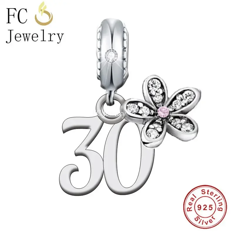 FC Jewelry Fit Original Charm Bracelet 925 Silver 16th 18th 30th 40th Daisy Number Birthday Bead For Making Anniversary Berloque