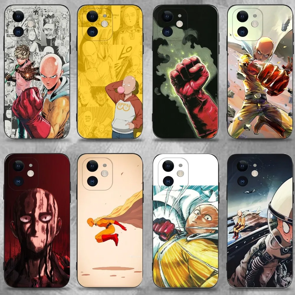

One Cartoon Punchs Man Phone Case For iPhone 16,15,14,13,12,11 Plus,Pro Max,XS,X,XR,SE,Mini,8,7,Soft Silicone Black Cover