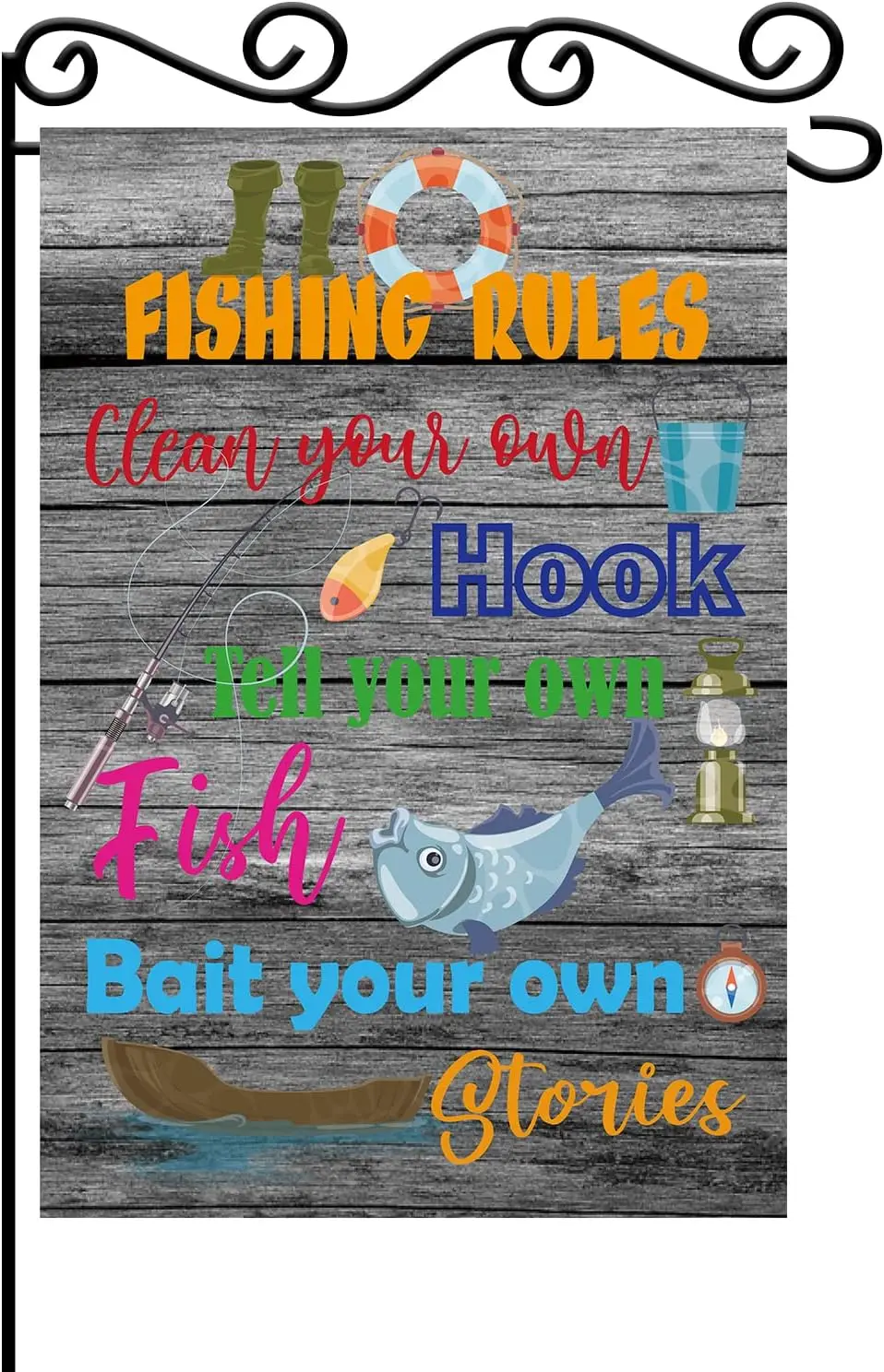 Fishing Rules Garden Flag-With Fishing Fisherman Theme Party Decor-Funny Birthday Retirement Lawn Garden Indoor and Outdoor  uui