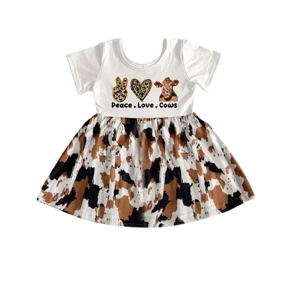 Fashion Boutique Girls' Clothes Summer Cute Bull Head Print Pattern Short Sleeve Dress