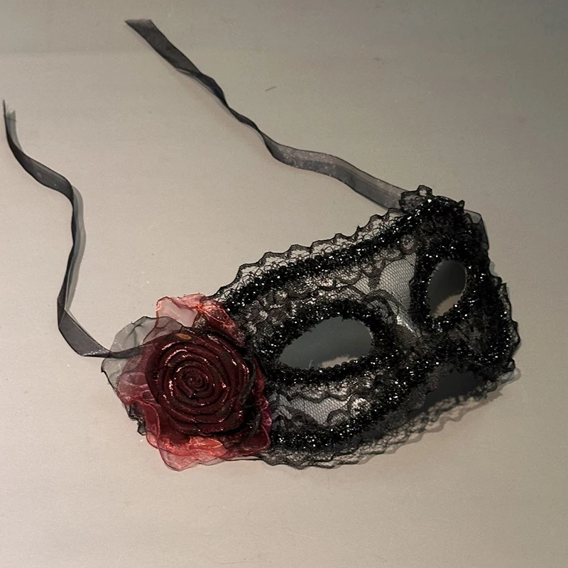 ローズブラックレース女性仮面舞踏会マスク赤い花セクシーロマンチックガールズコスプレ舞踏会誕生日パーティープロムマルディグラカーニバルデート