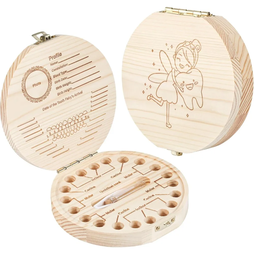 

Tooth Box, Holder Wooden Umbilical Cord Keepsake Box, Teeth Keepsake Box with Tweezer and Fetal Hair Container, Tooth Box