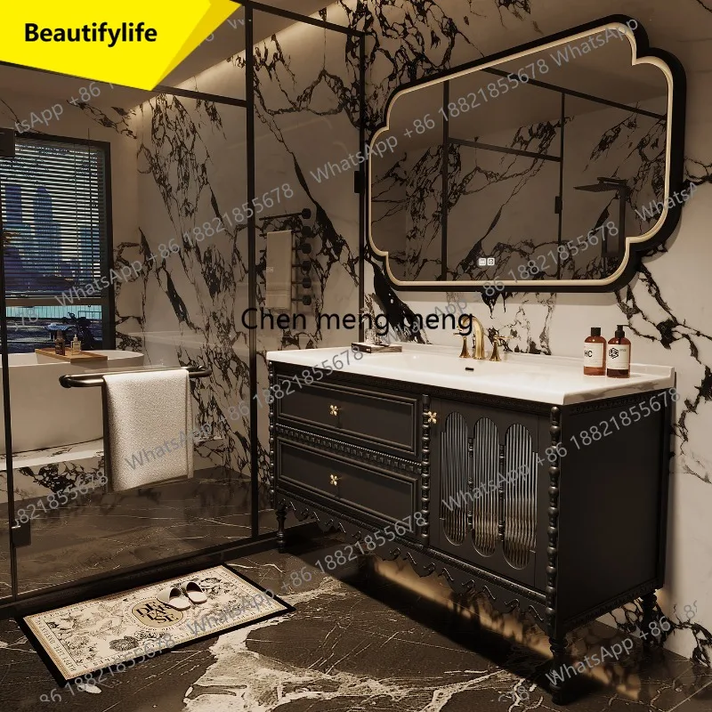 

Элитные тумбы для ванной M07 на заказ из дубового композита с каменной раковиной, мебель для дома