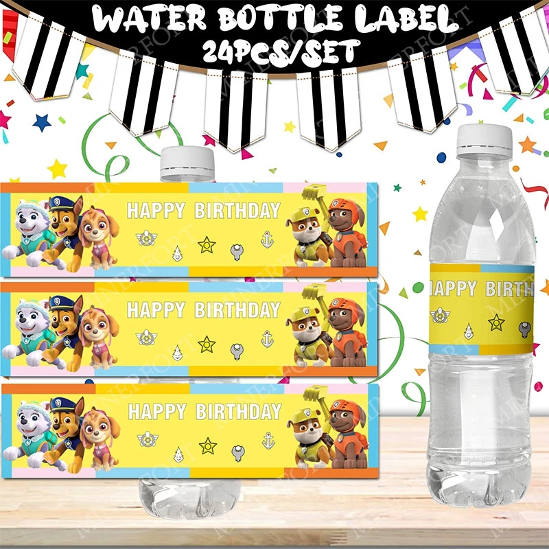 Paw Patrol Wasserflaschen-Etikettenaufkleber, Dekoration, DIY-Puzzle, Kinder, Jungen, Geschenke für Weihnachten, Geburtstag, Partyzubehör-Set