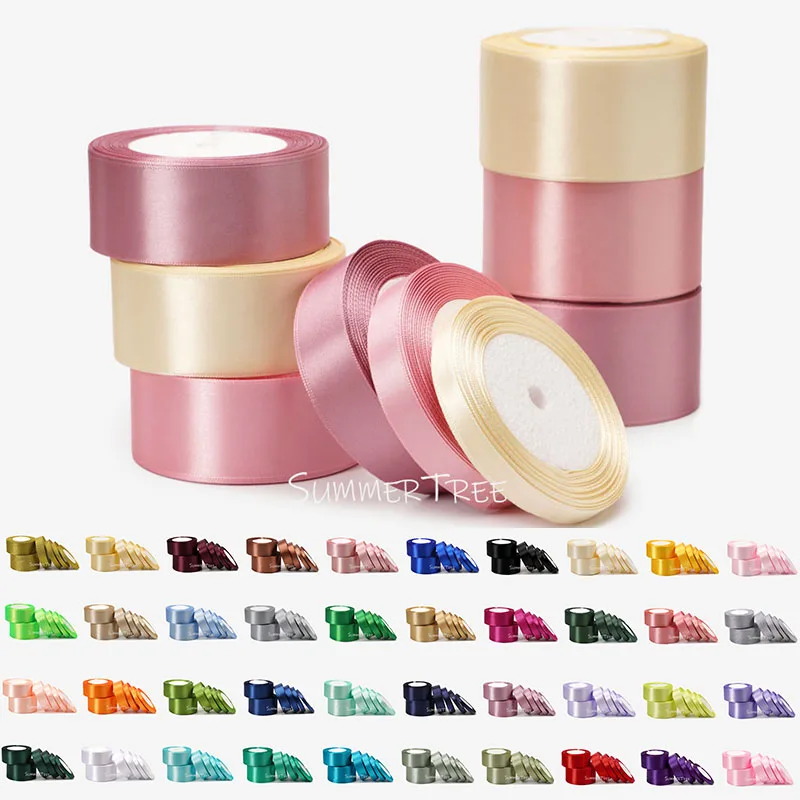 Satinband 22,8 Meter 6 mm 10 mm 15 mm 25 mm 38 mm 50 mm Geschenkpapier Schleife handgefertigt DIY Handwerk Halloween Weihnachten Hochzeit Party Deko – Detail 4