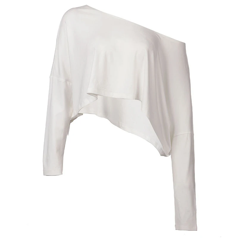 Streetwear Off-shoulder Crop Top Vintage 2000s White Long Sleeve Loose T Shirts Women Casual Autumn Y2K T-shirt Harajuku
