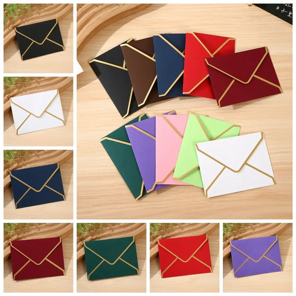 10pcs Vintage Gold Stamping Envelopes Invitation Card Bronzed Seal Decoration Envelope Set High Grade Romantic