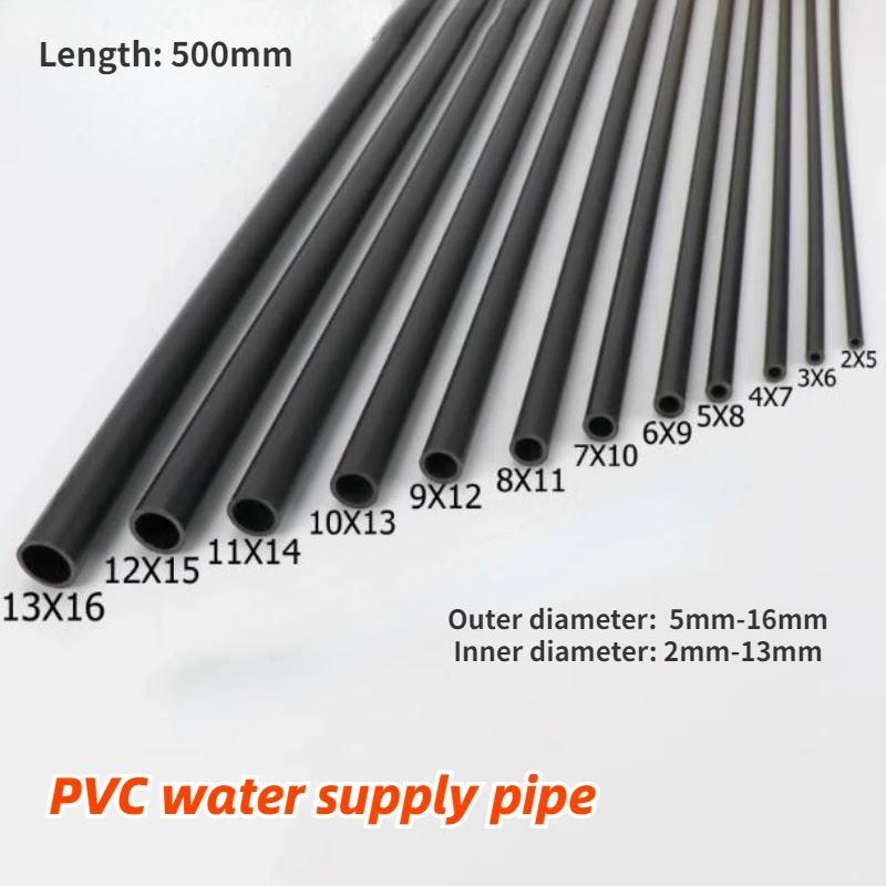 

2Pcs Length 500mm Black PVC Plastic Pipe Tube OD 5~16mm Fish Tank Aquarium Tube Garden Irrigation Watering Fittings