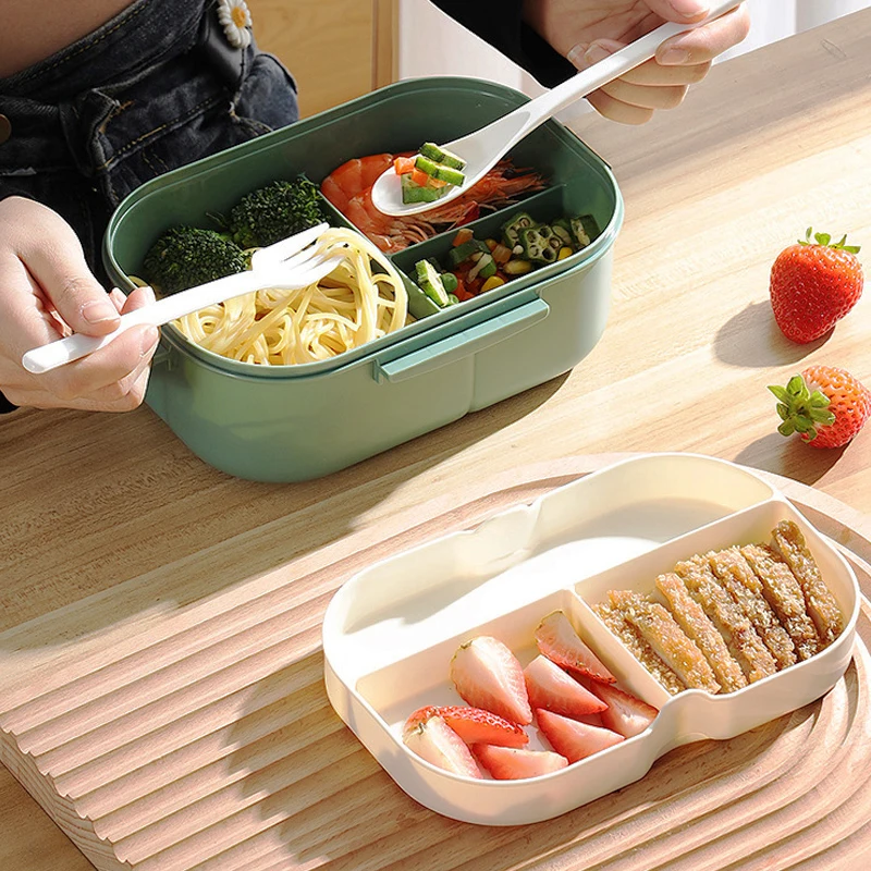 Picnic Box Single Layer Double Layer Lunch Box Portable Compartment Fruit Food Box With Fork And Spoon Fresh Box Outdoor Cutlery