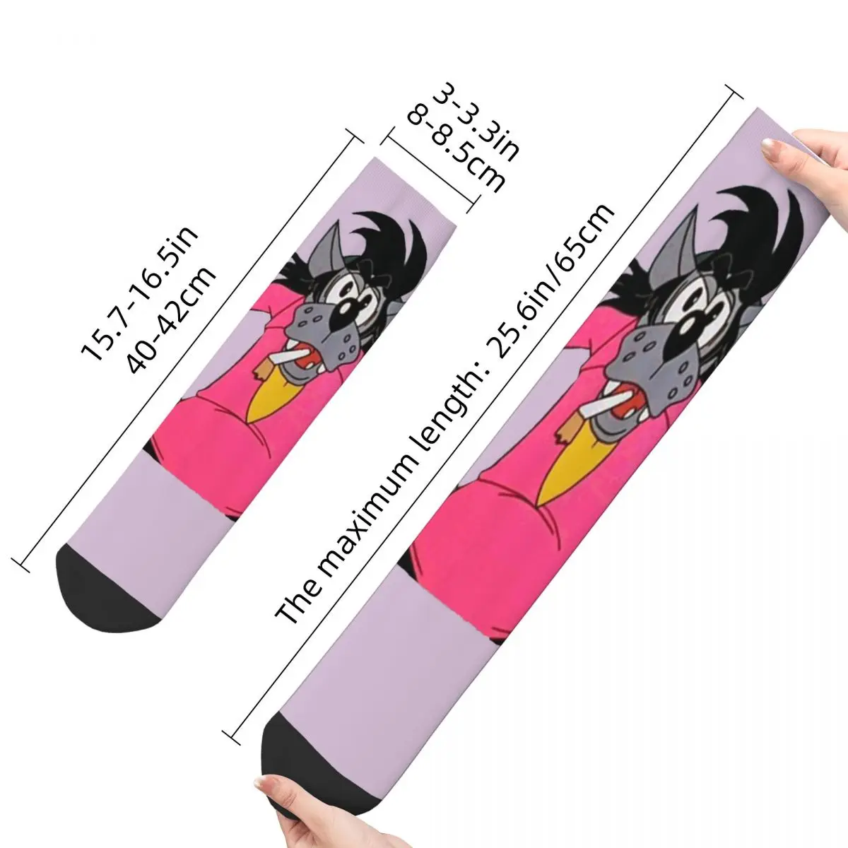 Funny Crazy Sock for Men Hip Hop Harajuku Nu Pogodi Well Just You Wait Wolf Hare Zayats Cartoons  Quality Crew compression Sock