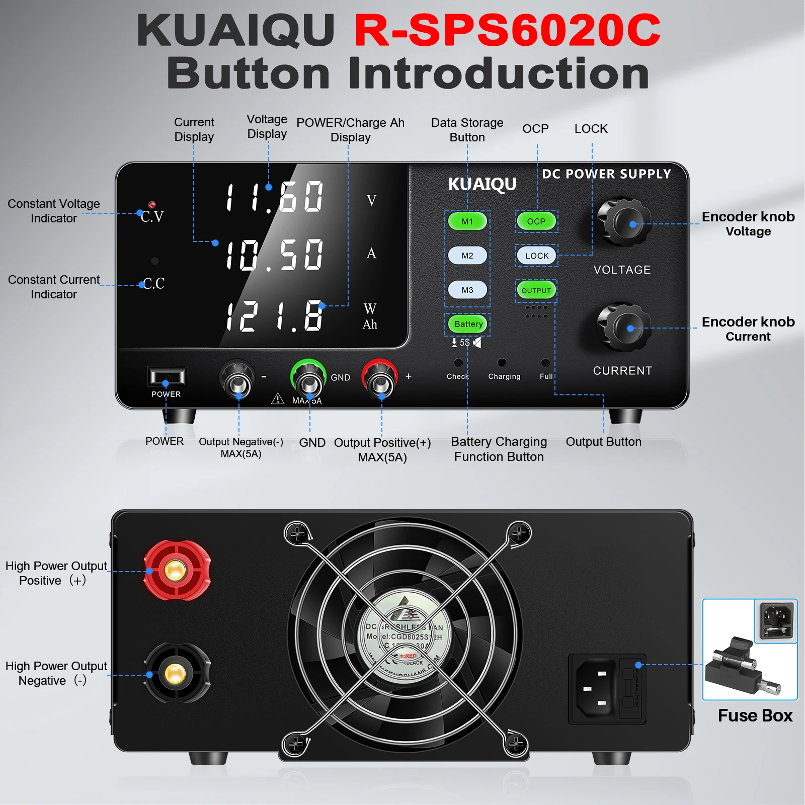 60V 20A 1200W DC Bench Power Supply Smart Battery Charger Adjustable Laboratory Power Supply with OCP SCP Memory Output Lock