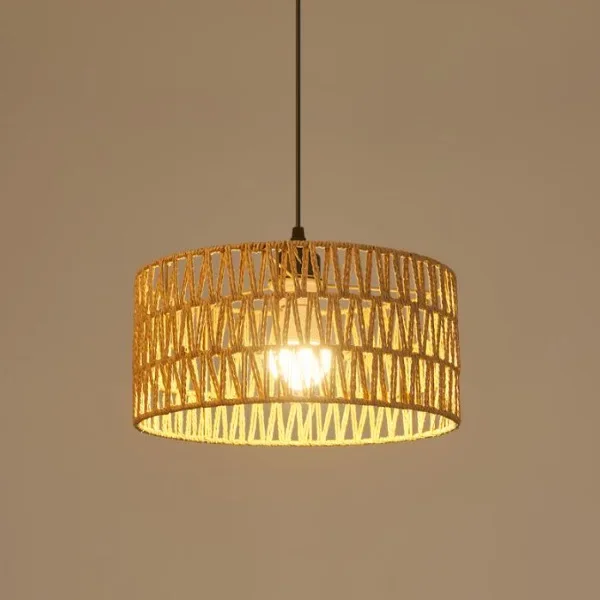 

New Chinese Hemp Rope Chandelier Hand-woven Led Rattan Wicker Design Ceiling Light Fixtures for Living Room Decorative Lighting