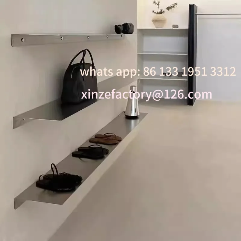 

Clothing store, bags, shoes, shelves, stainless steel solid wall, multi-layer shoe display racks, stainless steel ledges