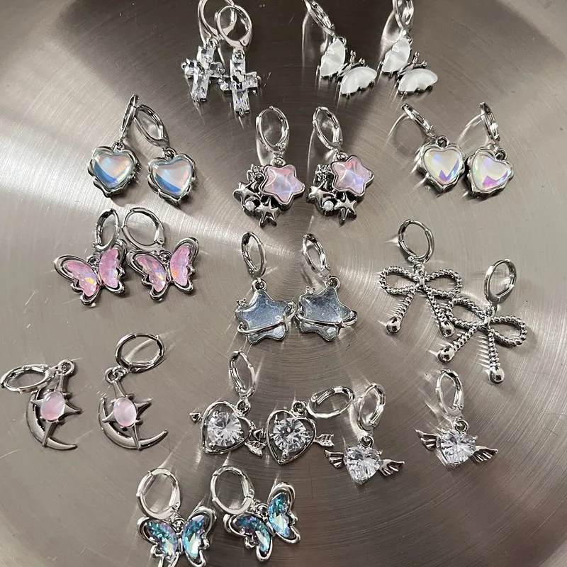 Nuevos pendientes Harajuku Vintage gótico rosa melocotón corazón gota para mujer Grunge Punk Halloween estético Y2k joyería de hadas