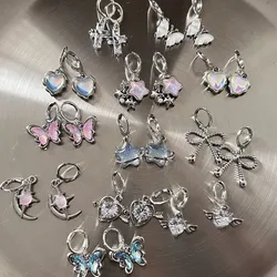 New Harajuku Vintage Goth Pink Peach Heart Drop Earrings For Women Grunge Punk Halloween Aesthetic Y2k Fairy Jewelry