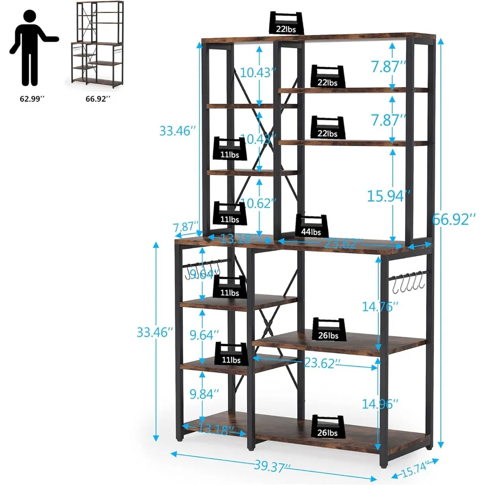 Tribesigns Keukenbakker Rek, 5-Tier + 6-Tier Keuken Utility Opslag Plank Tafel Met 10 S-Vormige Haken En Metalen Frame