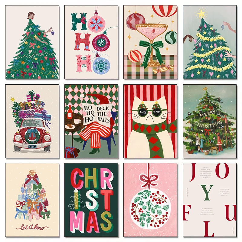 Christmas Tree Ball Decoration Poster Frosted Holly Winter Van Canvas Painting Snowflake Prints Decorative Home Room Picture